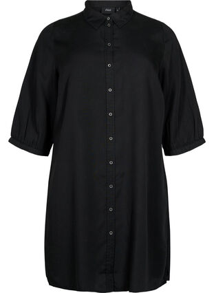 Lång skjorta i 100% lyocell (TENCEL™) med 3/4-ärmar, Black, Packshot image number 0