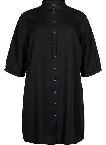 Lång skjorta i 100% lyocell (TENCEL™) med 3/4-ärmar, Black, Packshot image number 0