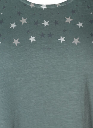 T-shirt i bomull med stjärnmotiv upptill, Balsam Green STARS, Packshot image number 2