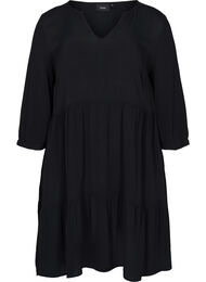 A-linjeformad viskosklänning med 3/4-ärmar, Black