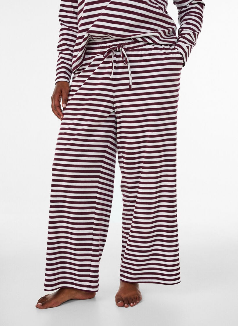 Randiga pyjamasbyxor med h&ouml;g midja och vida ben, R&ouml;d, Model image number 2