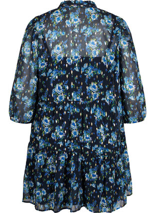 Tunika i blommönster och lurex, Blue Ditzy Flower, Packshot image number 1