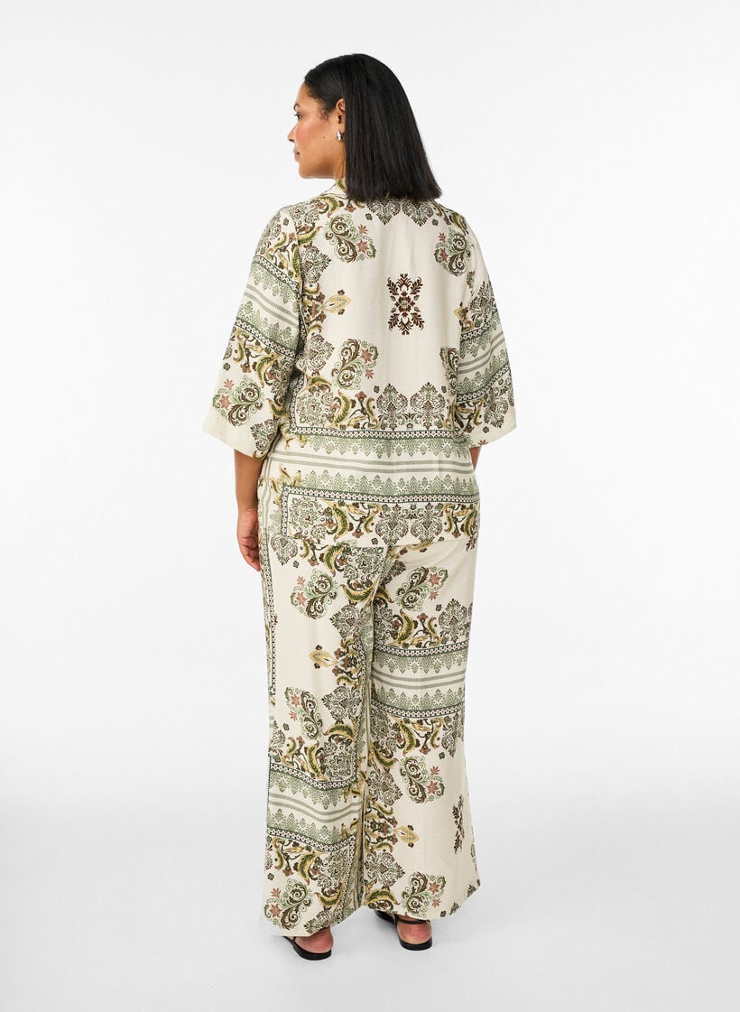 M&ouml;nstrade byxor med vida ben, Gr&ouml;n, Model image number 2