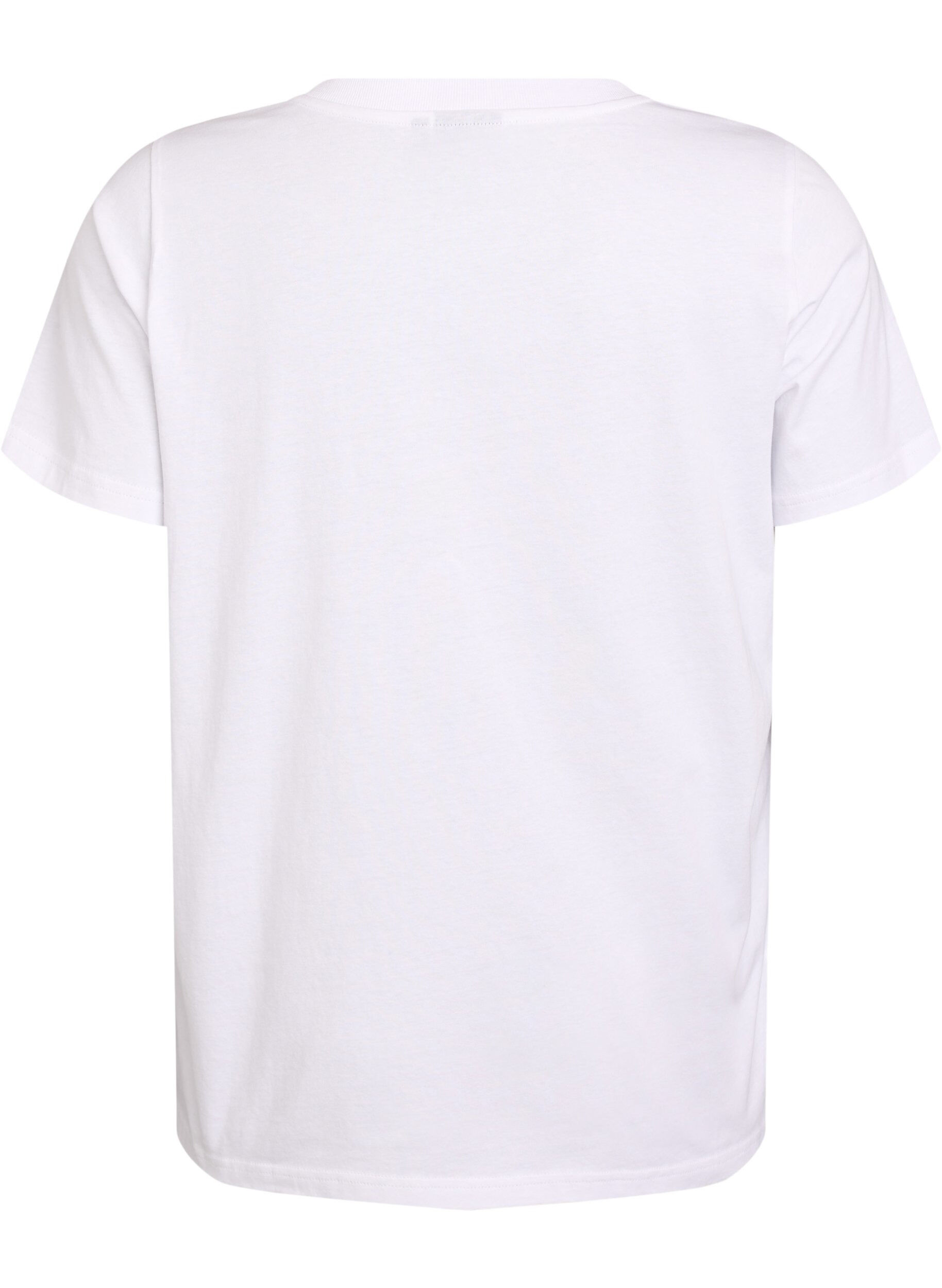 Zizzi Enkel T-shirt i bomull med v-ringning, Vit, Packshot image number 1