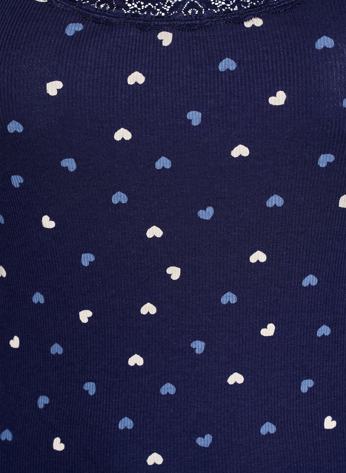 Topp med tryck och spetskant, Bl&aring;, Packshot image number 2