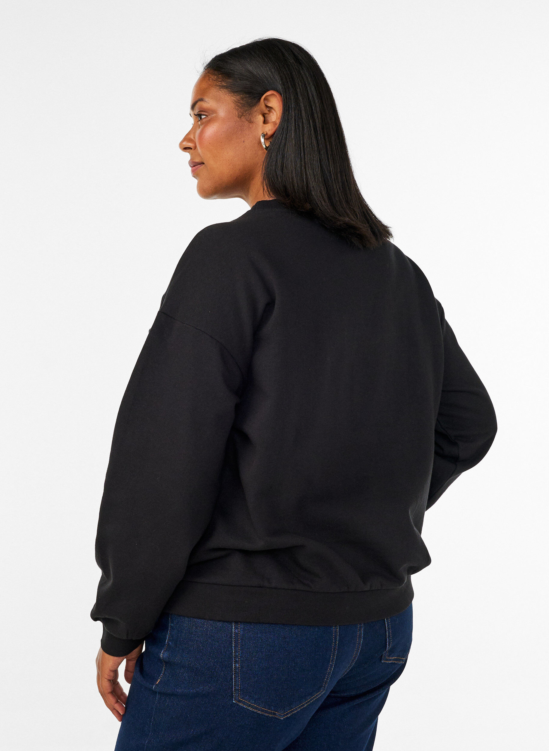 ZizziSweatshirt med textmotiv i boucl&eacute;, Svart, Model image number 2