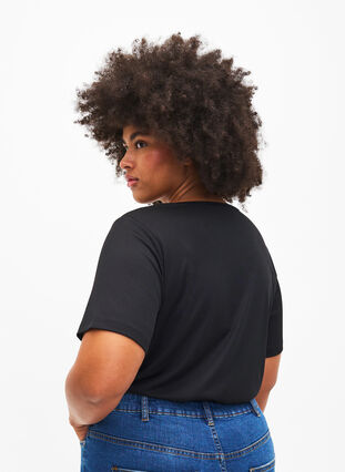 Ribbad blus med kedjedetalj, Black, Model image number 1