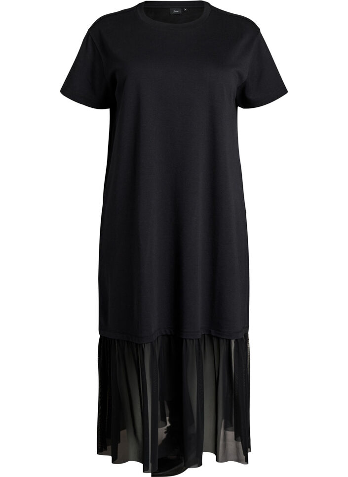 T-shirtkl&auml;nning med en genomskinlig meshkant, Svart, Packshot image number 0