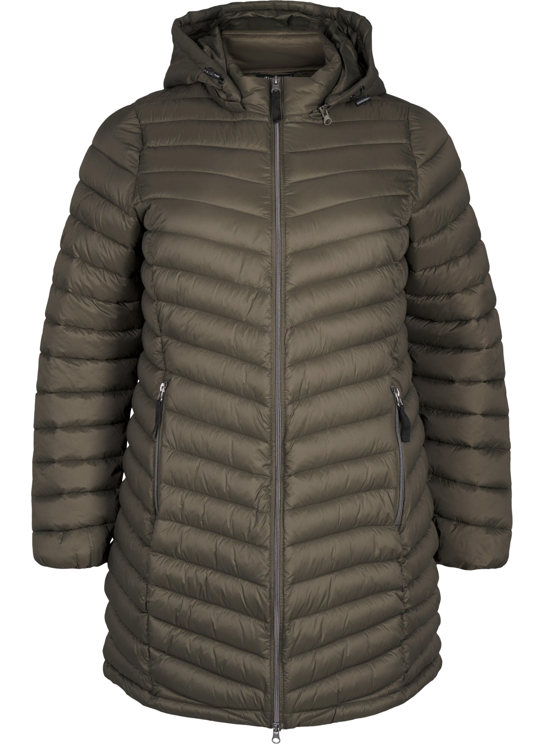 Zizzi L&auml;ttviktsjacka med fickor och avtagbar huva, Gr&ouml;n, Packshot image number 0