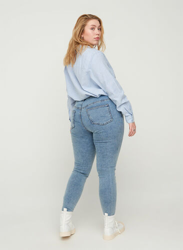 Stentvättade Amy jeans med hög midja, Stone Washed, Model image number 1