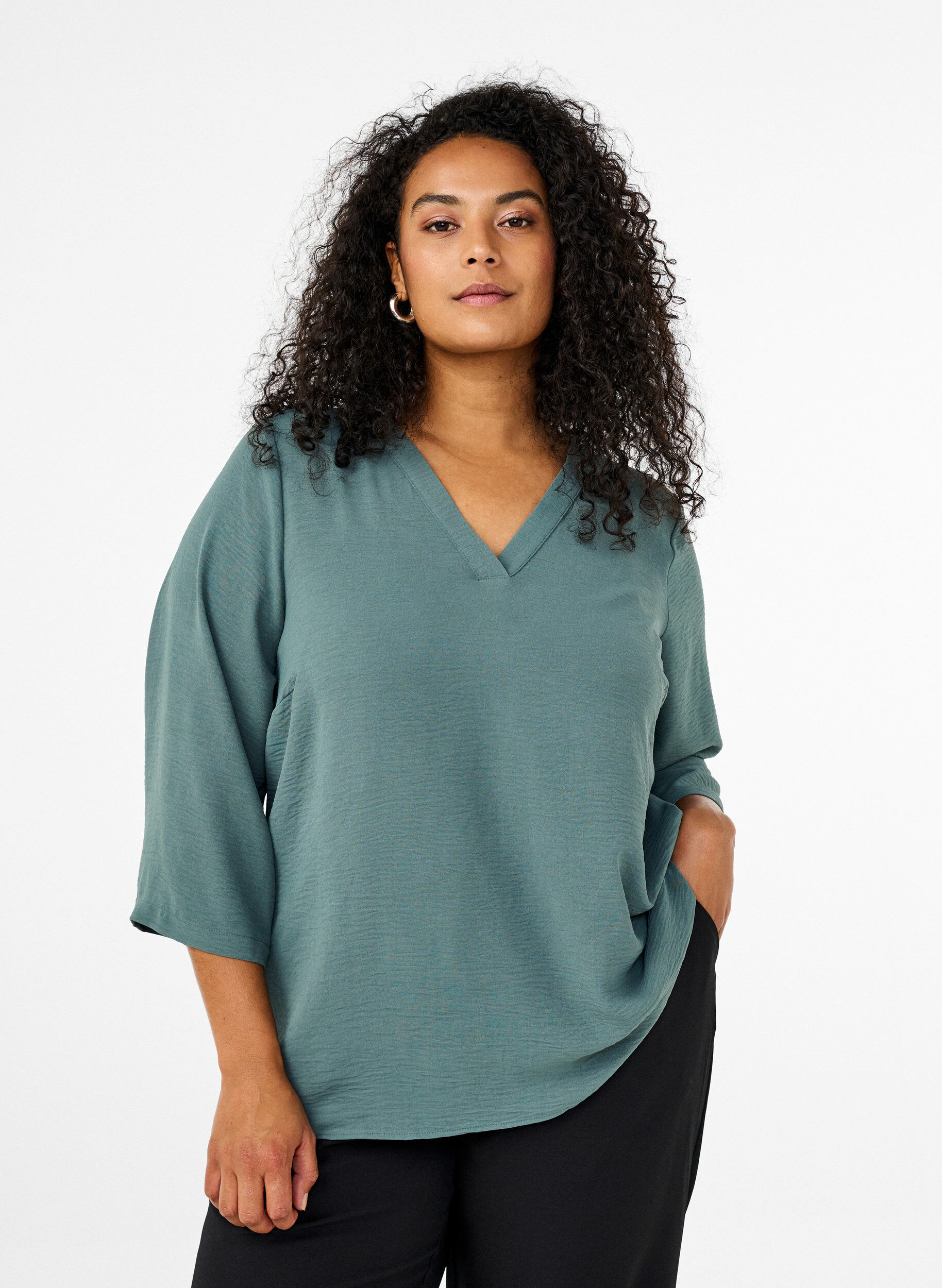 Zizzi Blus med 3/4-&auml;rm, Gr&ouml;n, Model image number 0