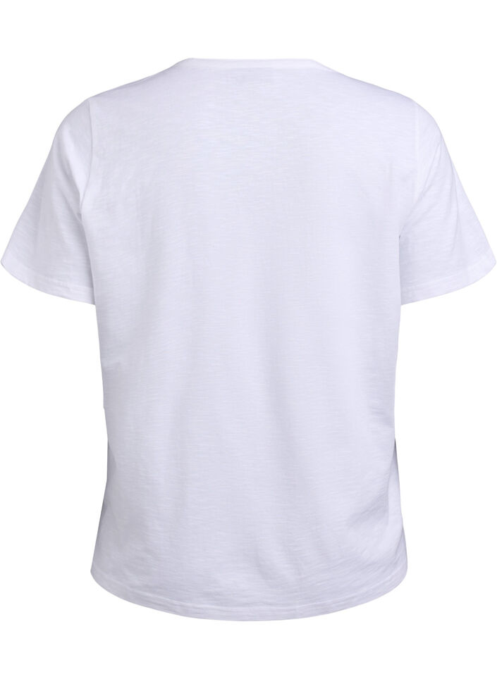 T-shirt med knappdetalj, Vit, Packshot image number 1