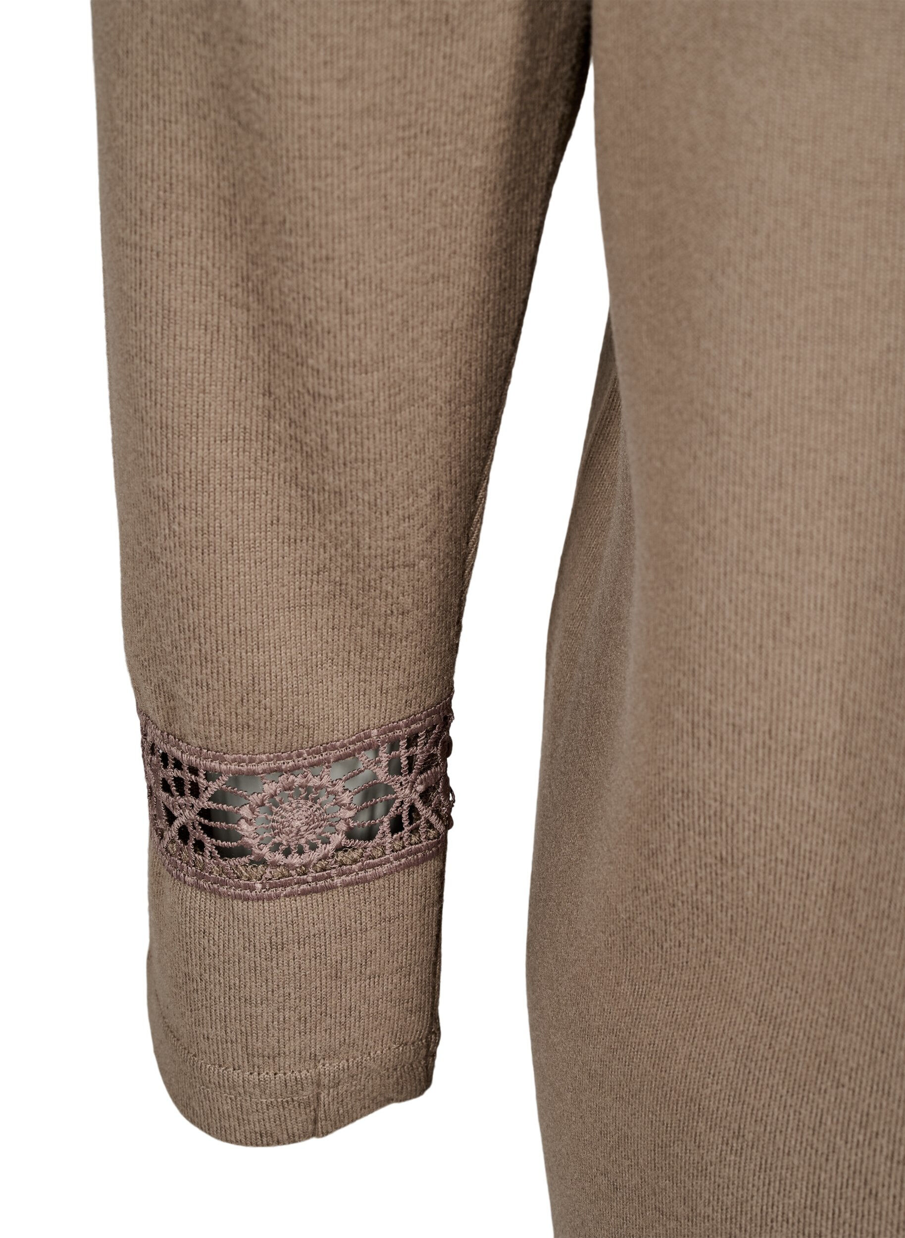 Zizzi Blus med broderidetaljer och l&aring;nga &auml;rmar, Brun, Packshot image number 3