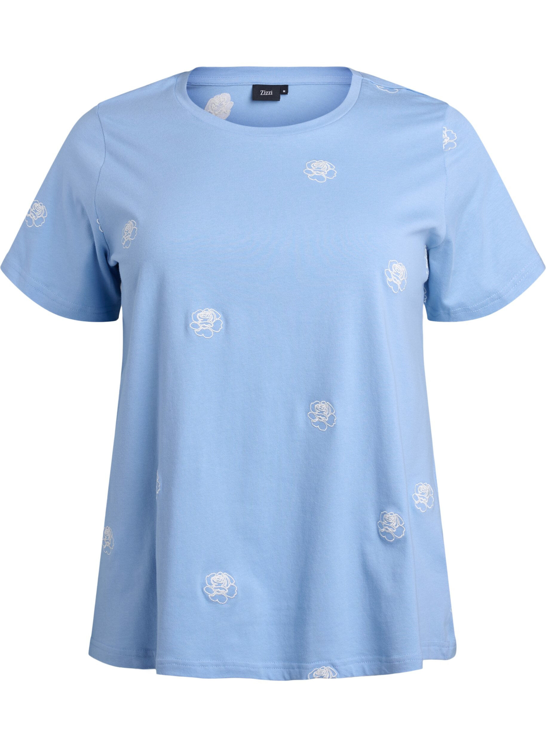 ZizziT-shirt i ekologisk bomull med broderade motiv, Bl&aring;, Packshot image number 0