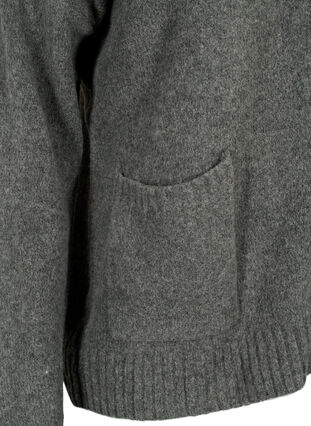 Stickad kofta med dragkedja och fickor, Dark Grey Melange, Packshot image number 3