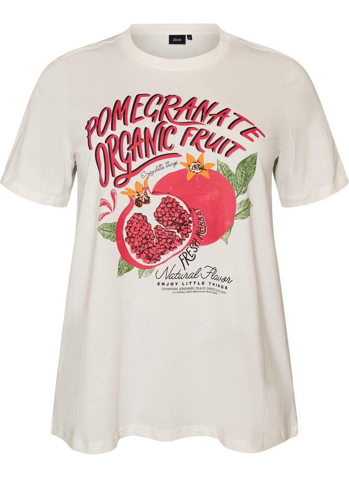 T-shirt i bomull med tryck, Vit, Packshot image number 0