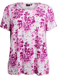 T-shirt med blommigt tryck, Rosa