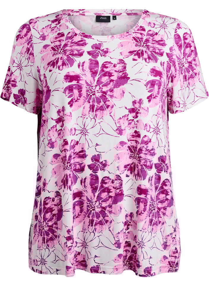 T-shirt med blommigt tryck, Rosa, Packshot image number 0