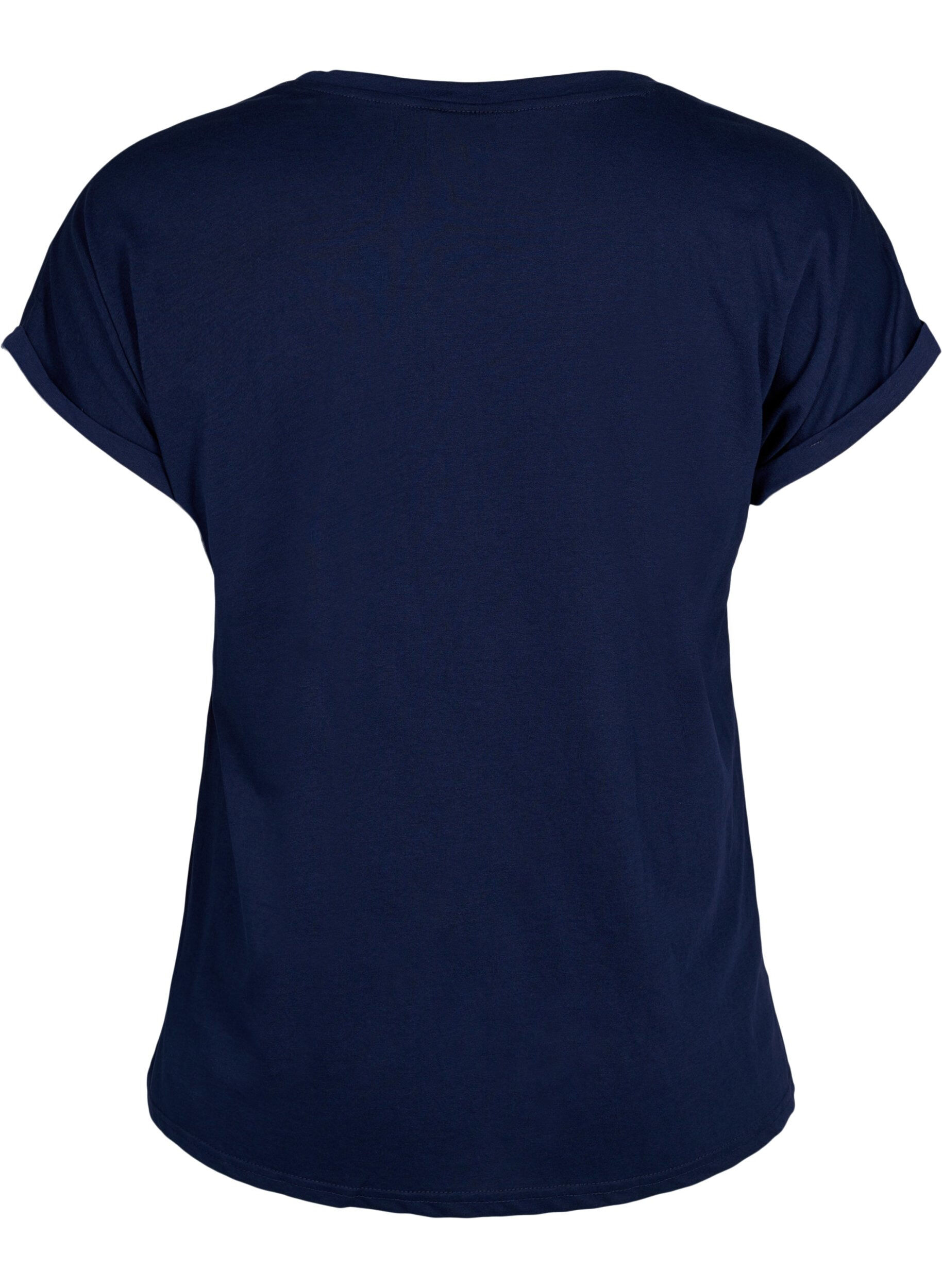ZizziKort&auml;rmad t-shirt i bomullsmix, Bl&aring;, Packshot image number 1