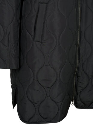 Lång quiltad jacka med fickor och dragkedja, Black, Packshot image number 3