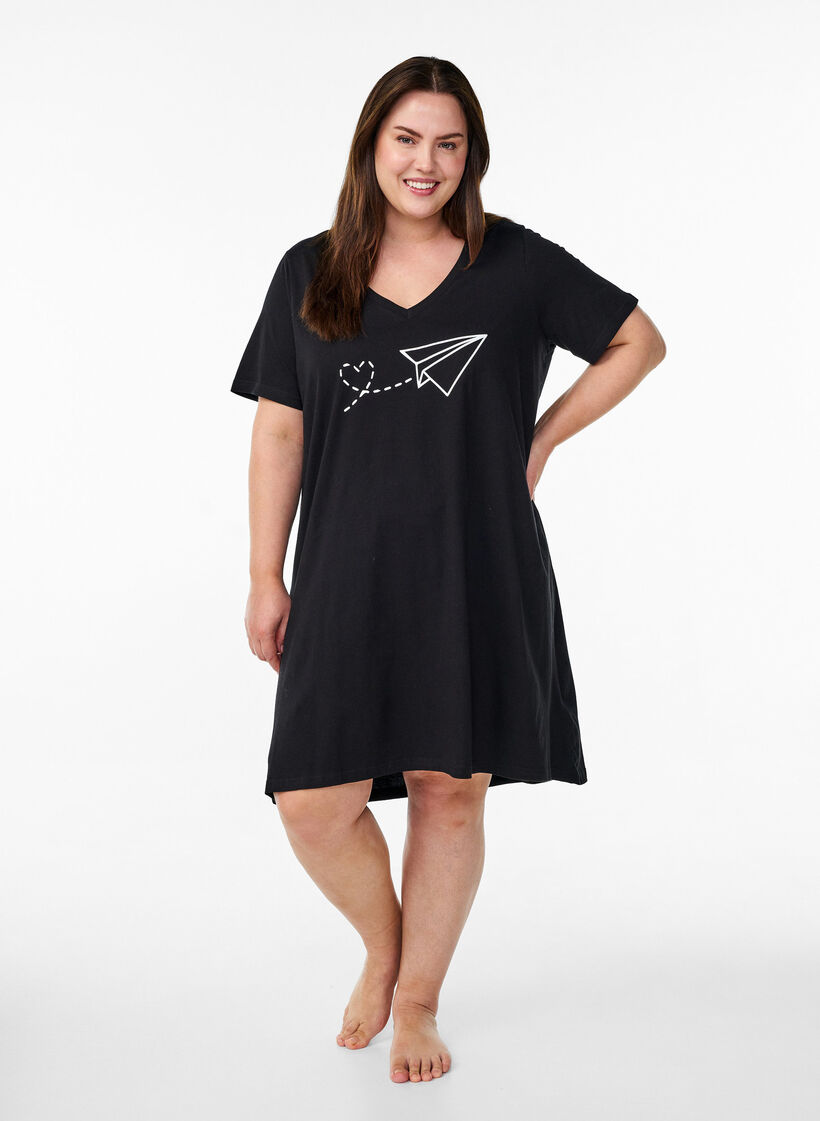 Nattlinne i ekologisk bomull med v-ringning, , Model image number 1