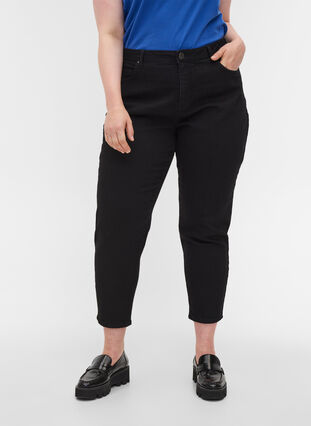 Croppade Millie jeans med mom fit, Black, Model image number 2