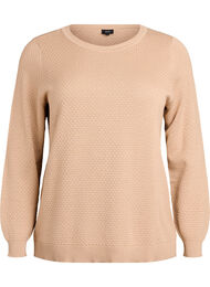 Stickad blus i bomull med strukturmönster, Beige