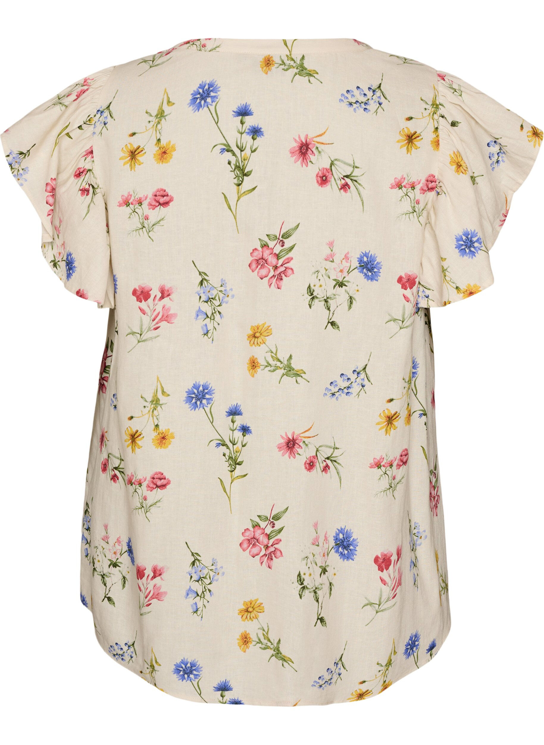 ZizziBlus i viskos och linne med volang&auml;rmar, Beige, Packshot image number 1