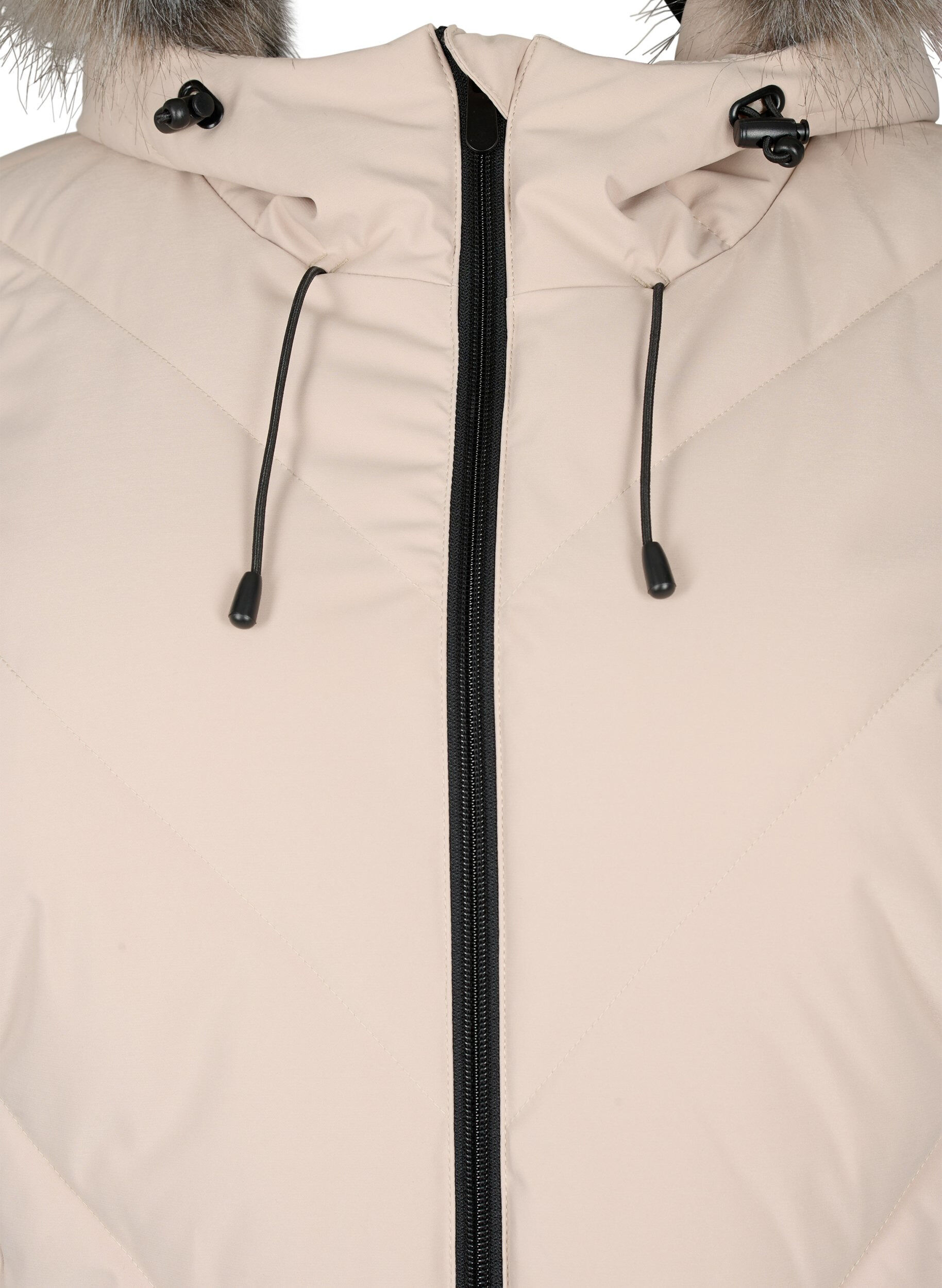ZizziL&aring;ng vinterkappa med hyskkn&auml;ppning och krage i fuskp&auml;ls, Beige, Packshot image number 2