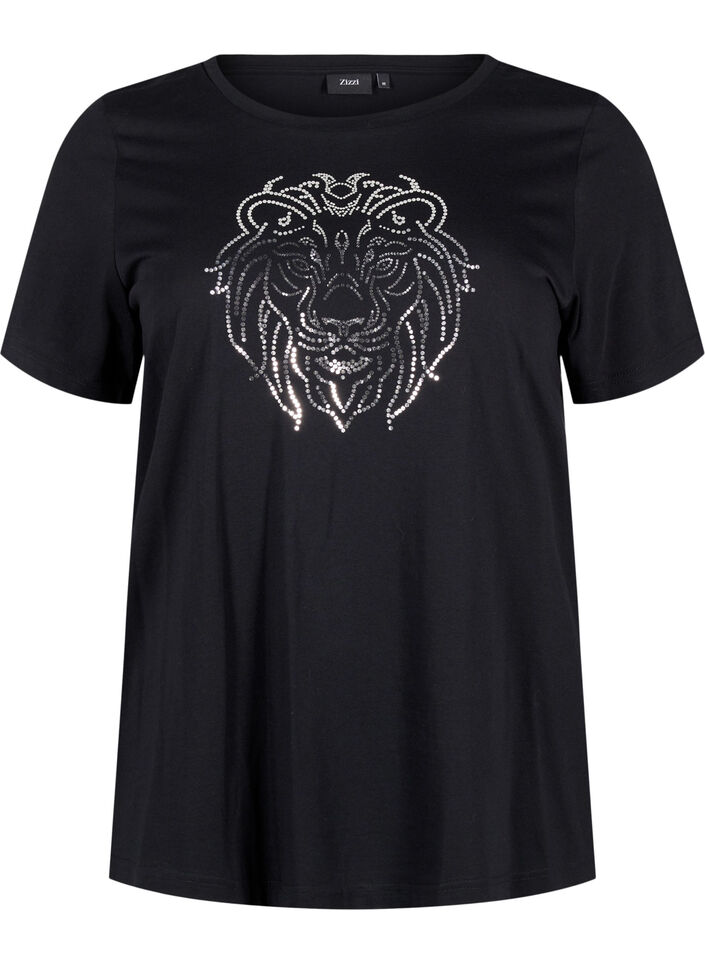 T-shirt i bomull med tryck, Black w. Silverlion, Packshot image number 0