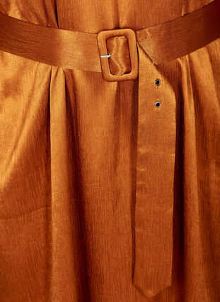Glansig klänning med bälte och puffärmar, Buckthorn Brown, Packshot image number 3