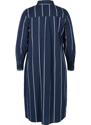 Lång skjortklänning i bomull med randigt mönster, N.Sky w.White Stripe, Packshot image number 1