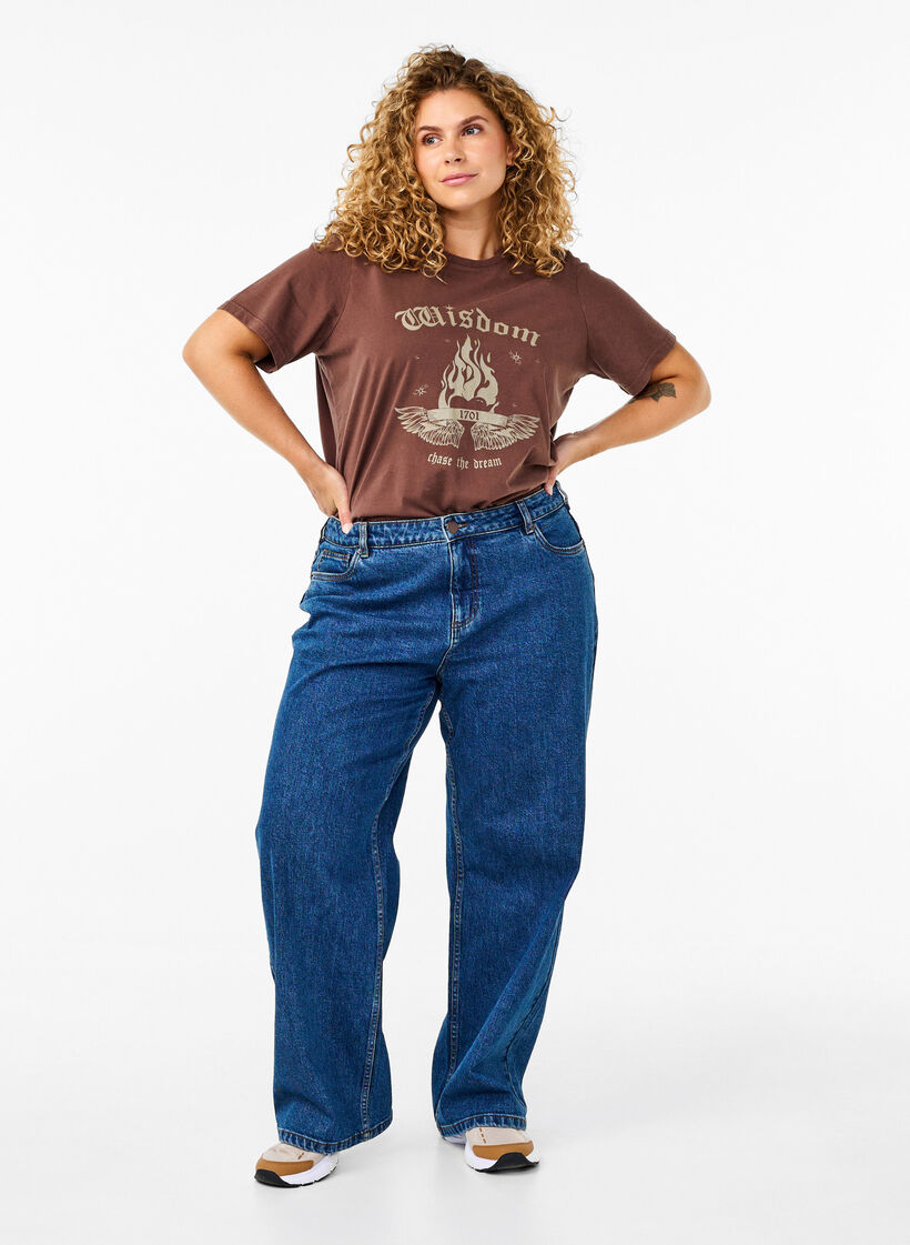 T-shirt i ekologisk bomull med tryck, Brun, Model image number 1