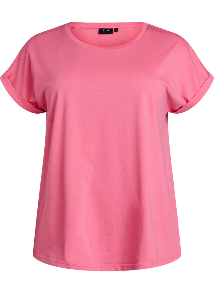 Kort&auml;rmad t-shirt i bomullsblandning, Rosa, Packshot image number 0