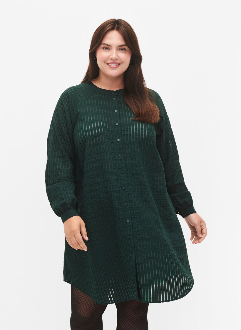 Lång skjorta i viskos med randigt mönster, Scarab, Model image number 0