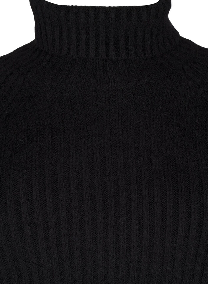 Stickad långklänning med polokrage, Black, Packshot image number 2