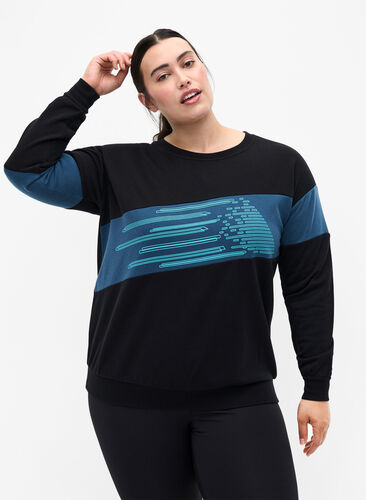 Sweatshirt med sportigt tryck, Black Comb, Model image number 0