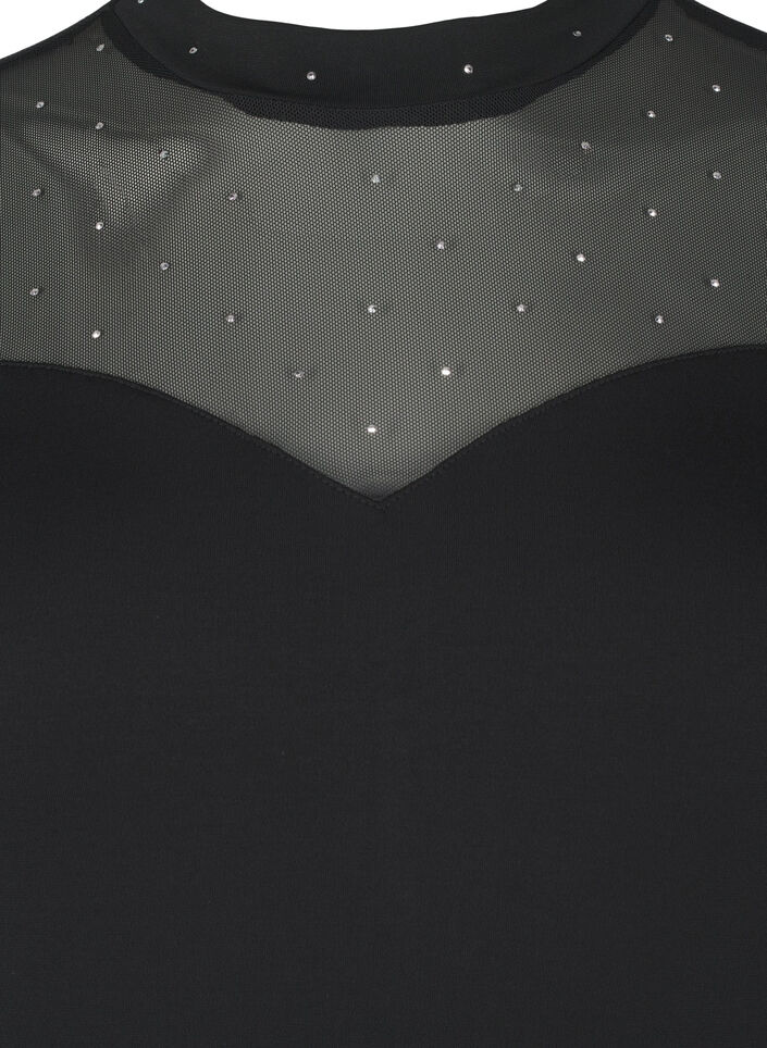 Body med nitar och långa ärmar i mesh, Black, Packshot image number 2