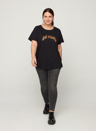 T-shirt i bomull med tryck , Black, Model image number 2