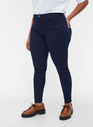 Amy jeans med hög midja och 4-way stretch, Dark blue, Model image number 2