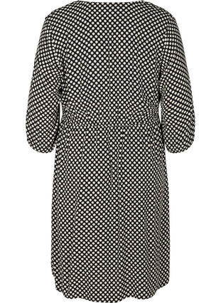 Prickig viskosklänning med 3/4-ärmar, Black w. White Dot, Packshot image number 1