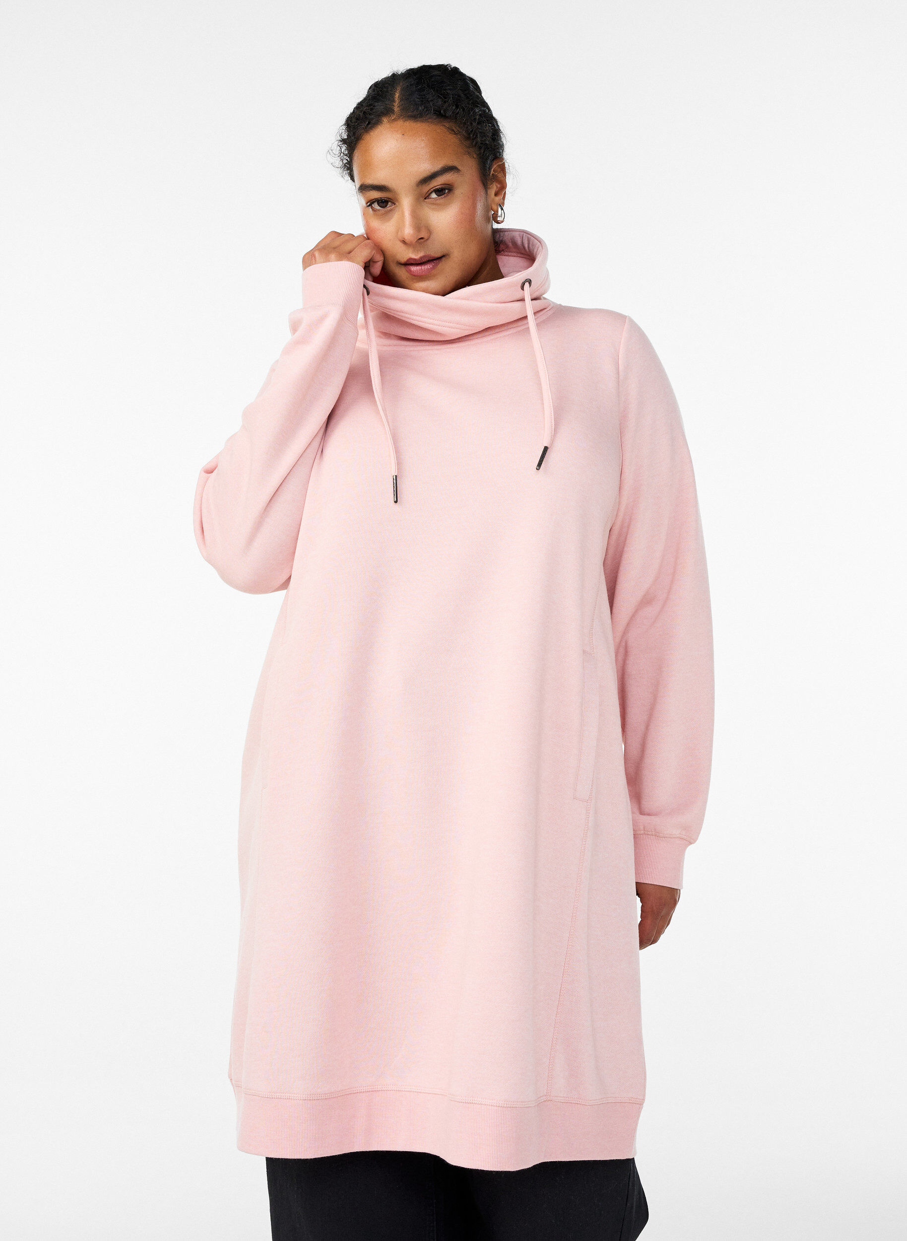 ZizziKort sweatshirtkl&auml;nning med h&ouml;g krage och fickor, Rosa, Model image number 0