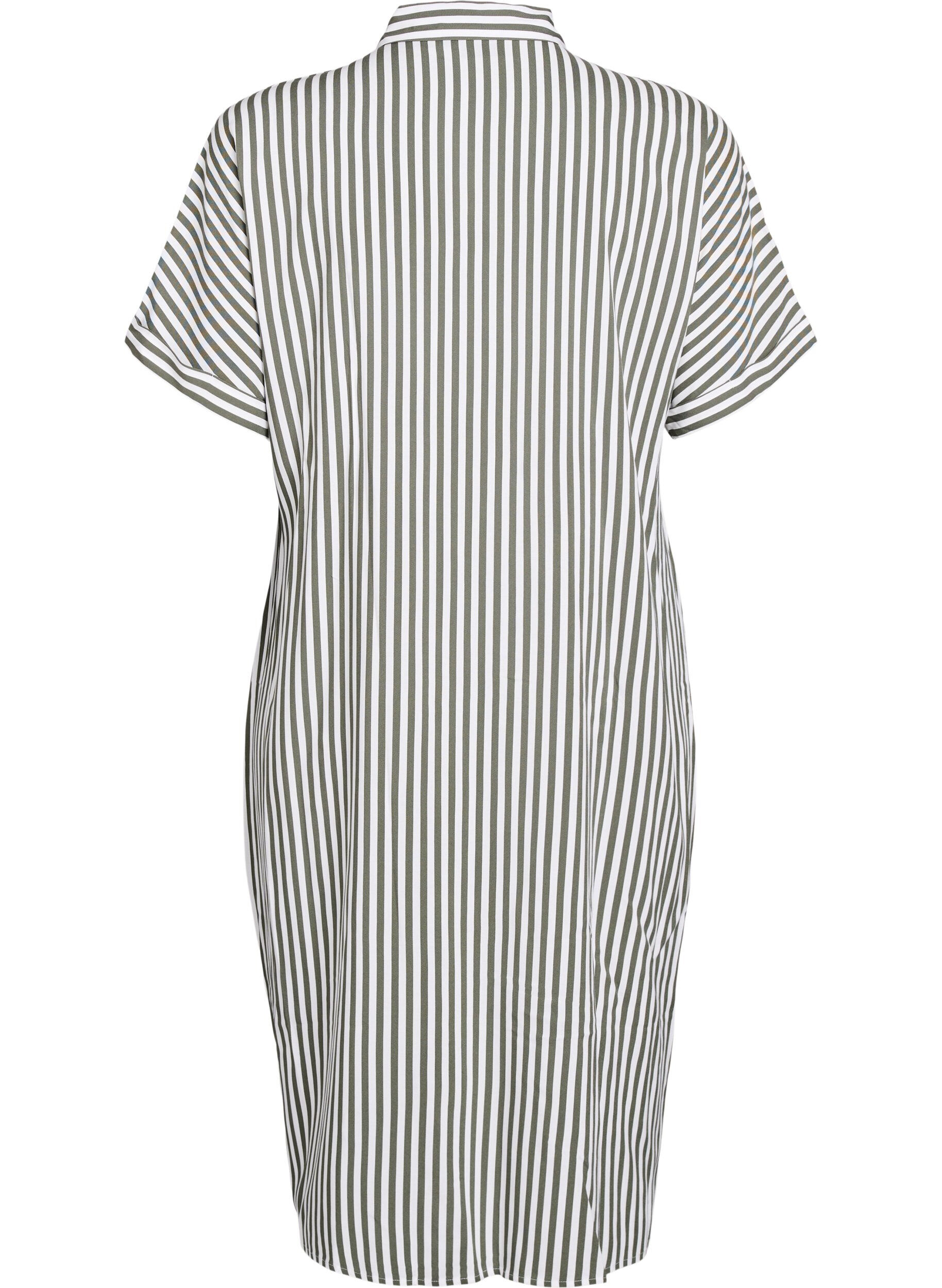 Zizzi L&aring;ng skjortkl&auml;nning med korta &auml;rmar, Gr&ouml;n, Packshot image number 1