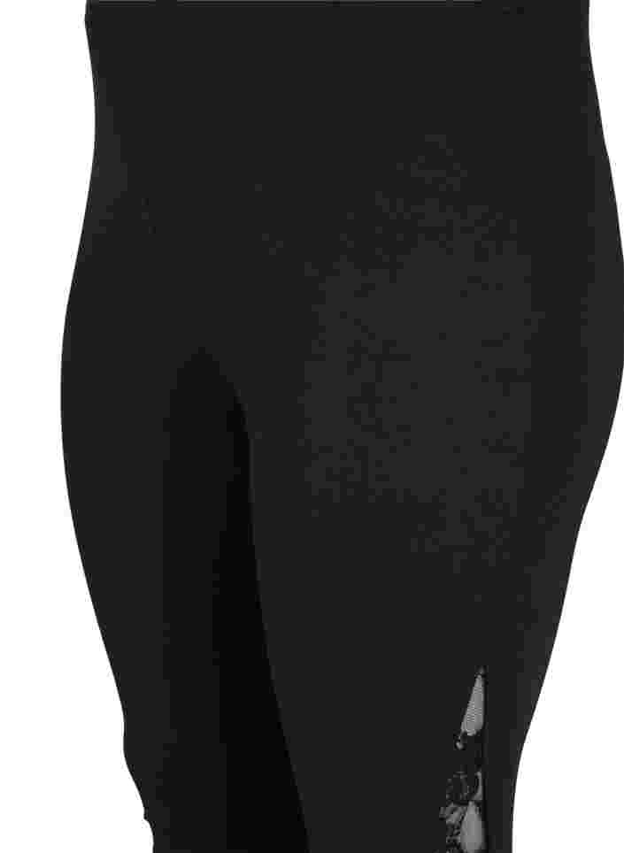 Leggings i viskos med spetsdetaljer, Black, Packshot image number 2