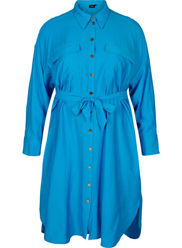 Skjortklänning i viskos med midjebälte, Dresden Blue, Packshot image number 0