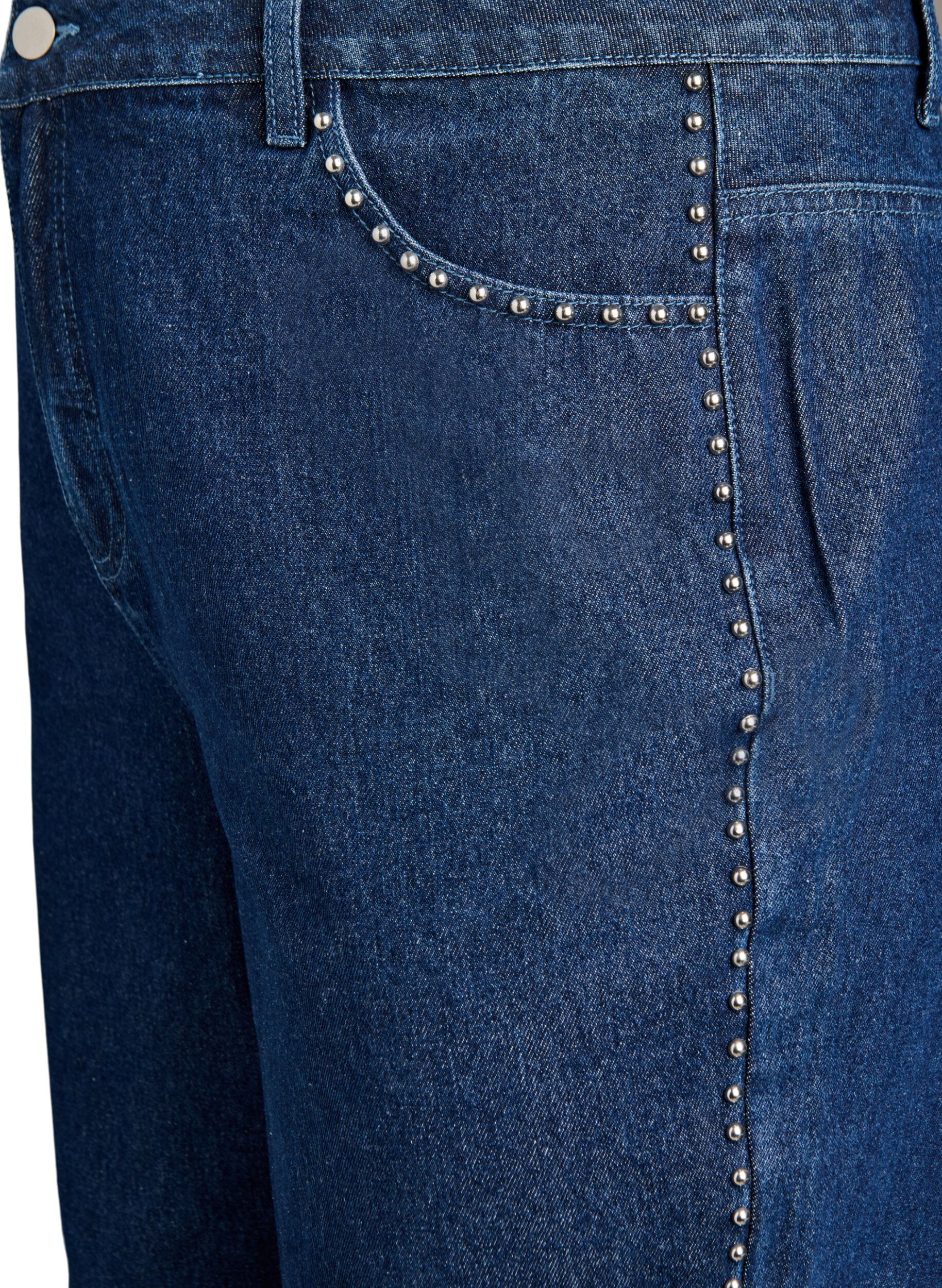 Zizzi Vida jeans med nitar och h&ouml;g midja, Bl&aring;, Packshot image number 2