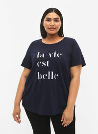T-shirt i bomull med textmönster, Night Sky W. La, Model