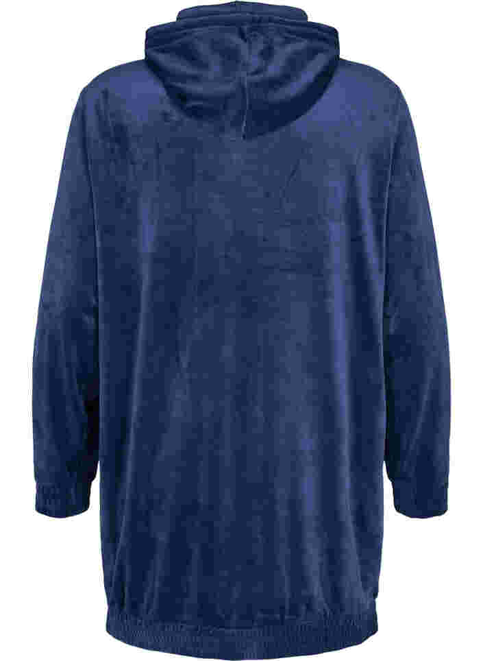 Sweatshirtklänning i velour med huva, Peacoat, Packshot image number 1