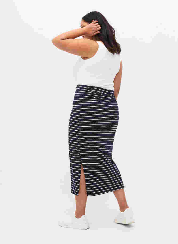 Lång bomullskjol med slits, Blue Stripe, Model image number 1
