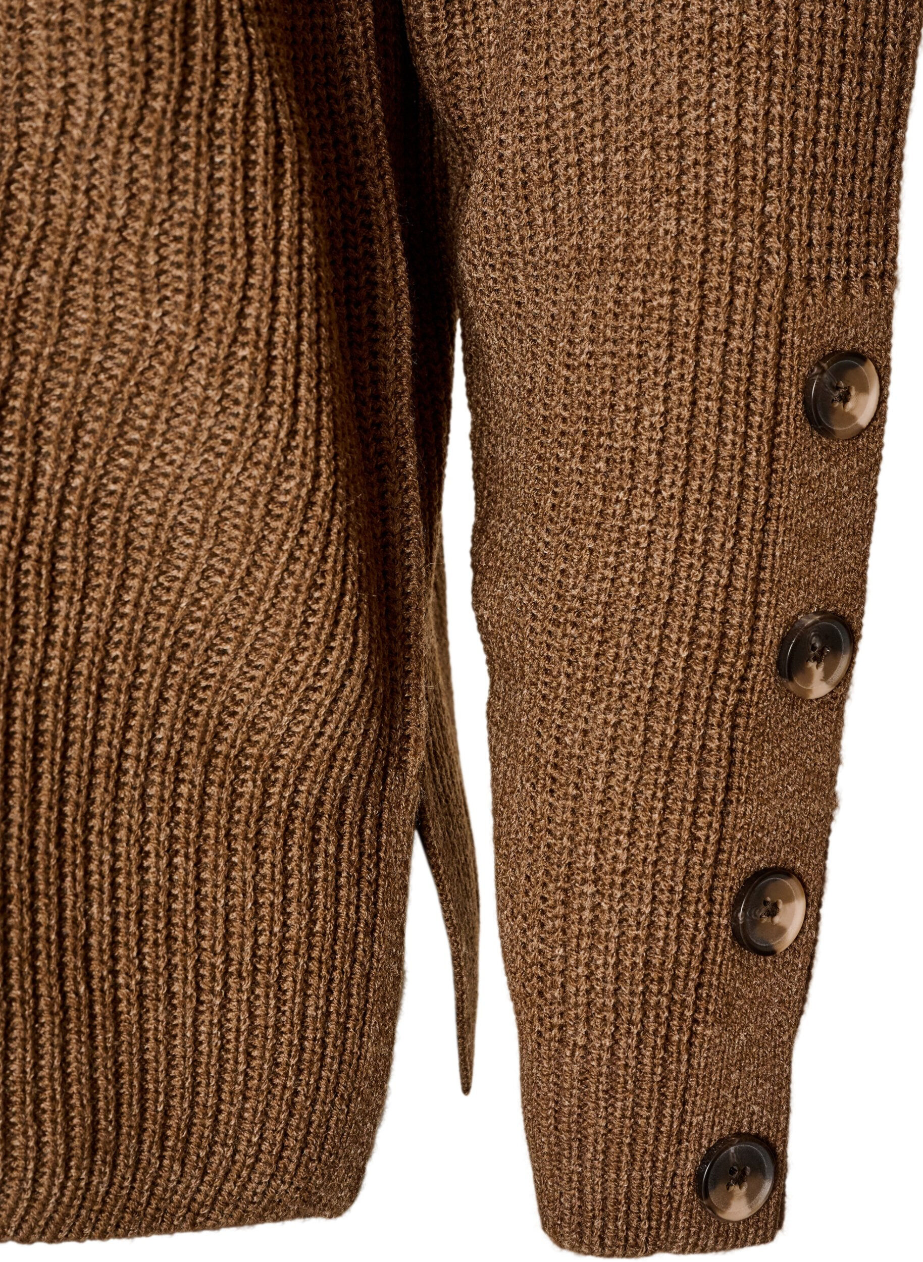 ZizziStickad blus med ribbstruktur och knappdetaljer, Brun, Packshot image number 3